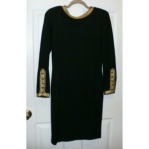 Vintage Adrienne Vittadini Dress Black Gold Size 6